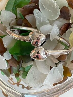 Sterling Silver Heart Crossover Bypass Cuff Bracelet - Silver